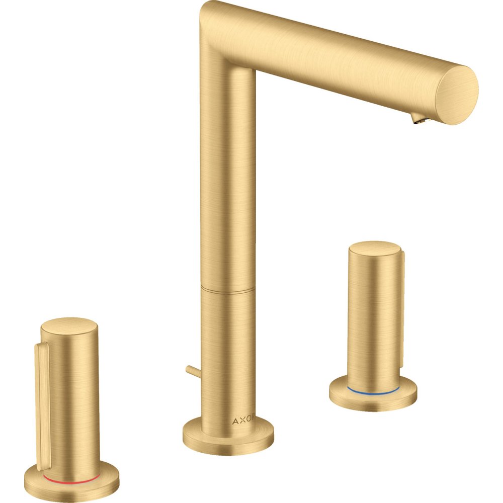 Смеситель для раковины Axor Uno, на 3 отверстия, 200, с рукоятками Zero, со сливным гарнитуром, 45133250, шлифованное золото