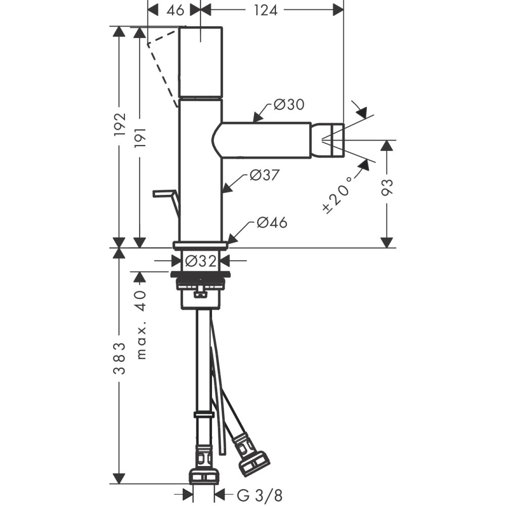 Смеситель для биде Axor Uno, однорычажный, с рукояткой Zero, 45200340, шлифованный черный хром 