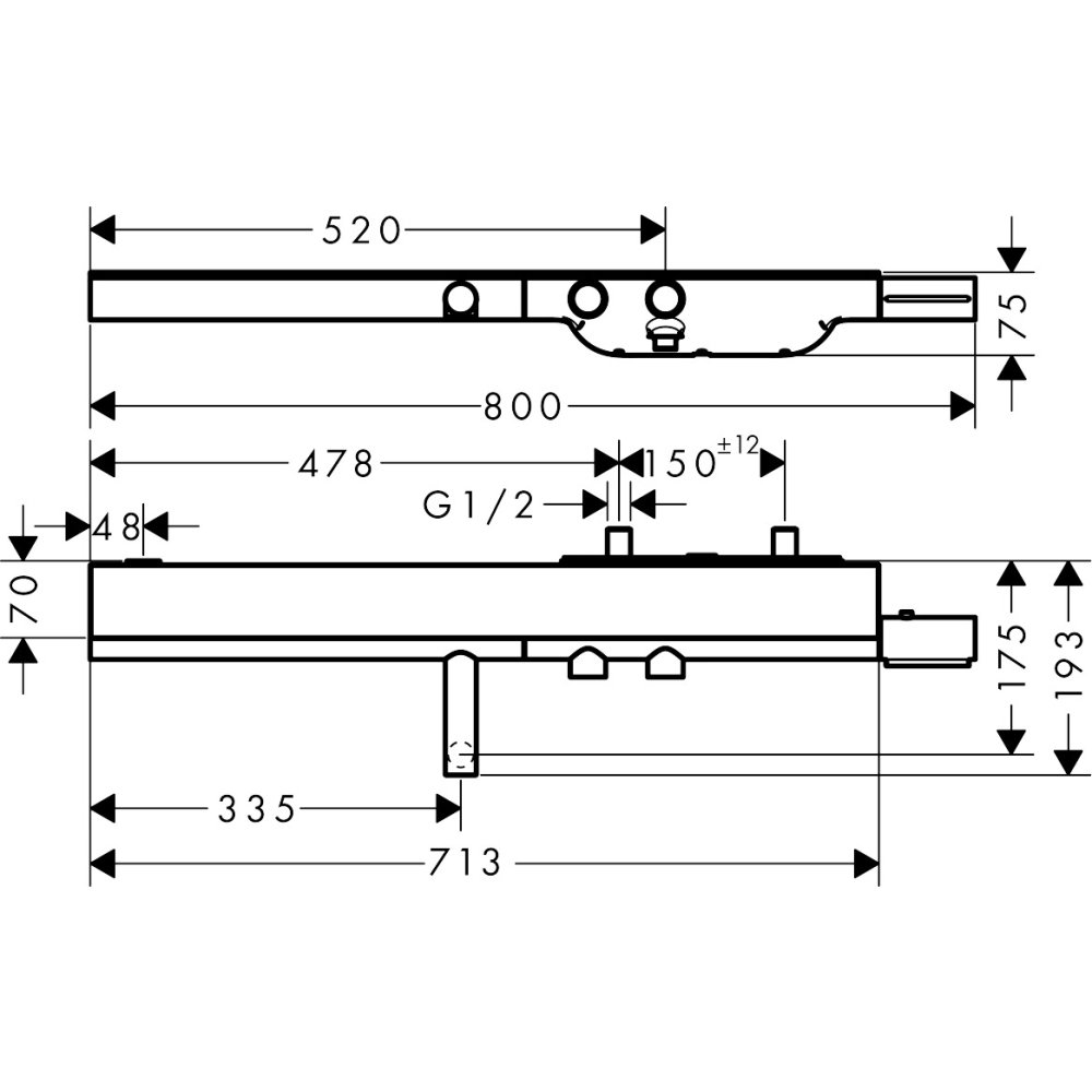 Термостат для ванны Axor ShowerSolutions, 800, внешнего монтажа, 45420340, шлифованный черный хром 