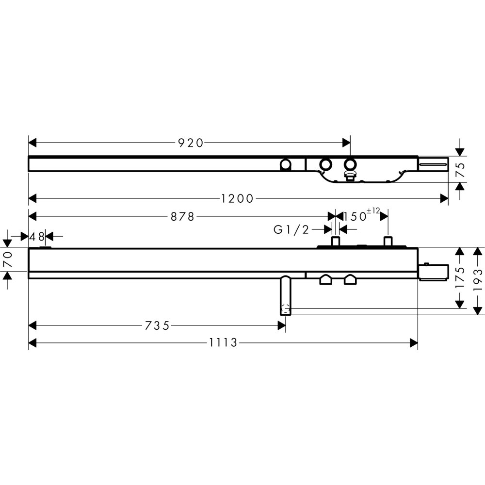 Термостат для ванны Axor ShowerSolutions, 1200, внешнего монтажа, 45421140, шлифованная бронза