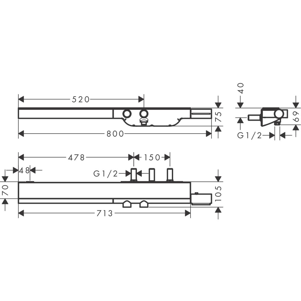 Термостат для ванны Axor ShowerSolutions, 800, комбинированного монтажа, 45440140, шлифованная бронза