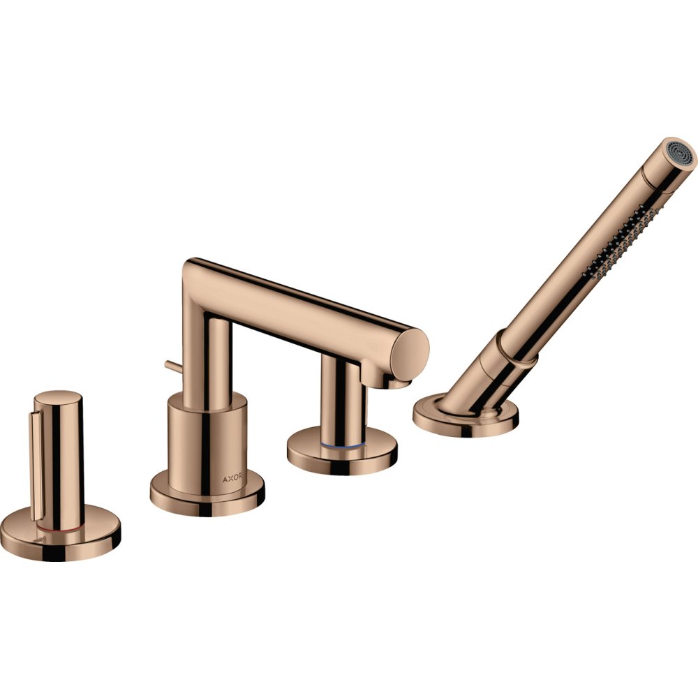 Смеситель на край ванны Axor Uno, с рукоятками Zero, на 4 отверстия, 45444300, полированное красное золото 