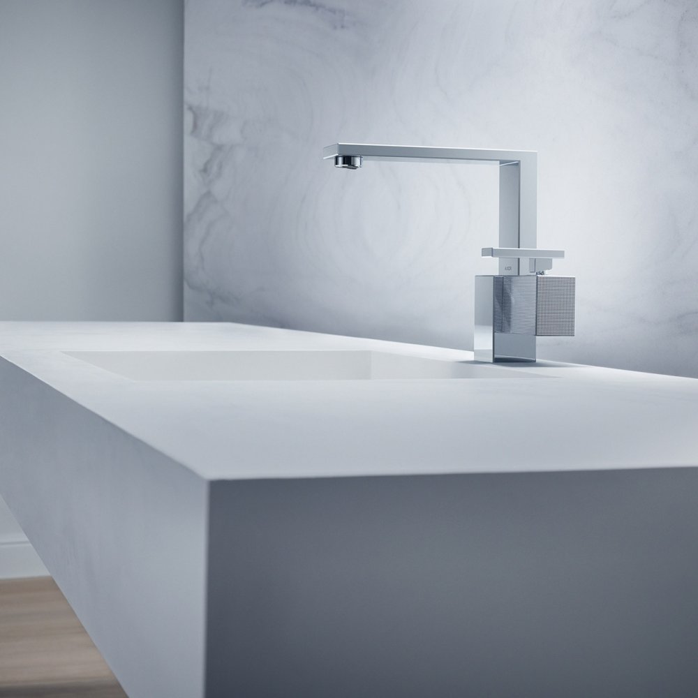 Смеситель для раковины AXOR Edge 190 со сливным клапаном Push-Open с алмазной огранкой  46021000