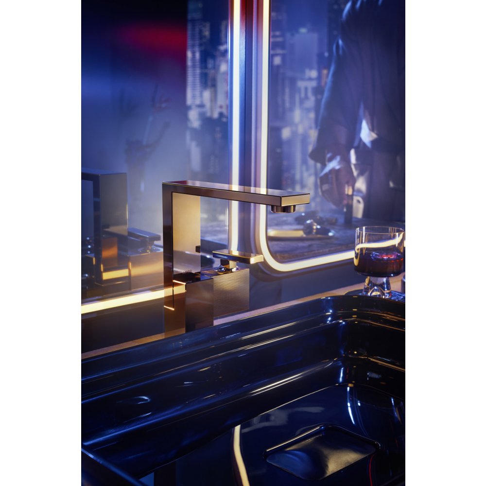 Смеситель для раковины Axor Edge, 190, однорычажный, со сливным клапаном Push-Open, с алмазной огранкой, 46021830, полированный никель