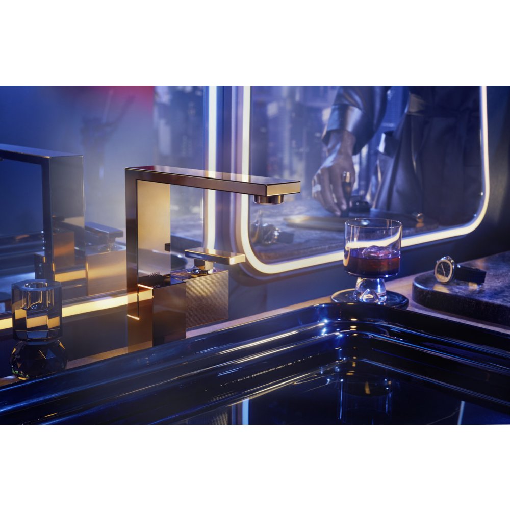 Смеситель для раковины Axor Edge, 190, однорычажный, со сливным клапаном Push-Open, с алмазной огранкой, 46021830, полированный никель