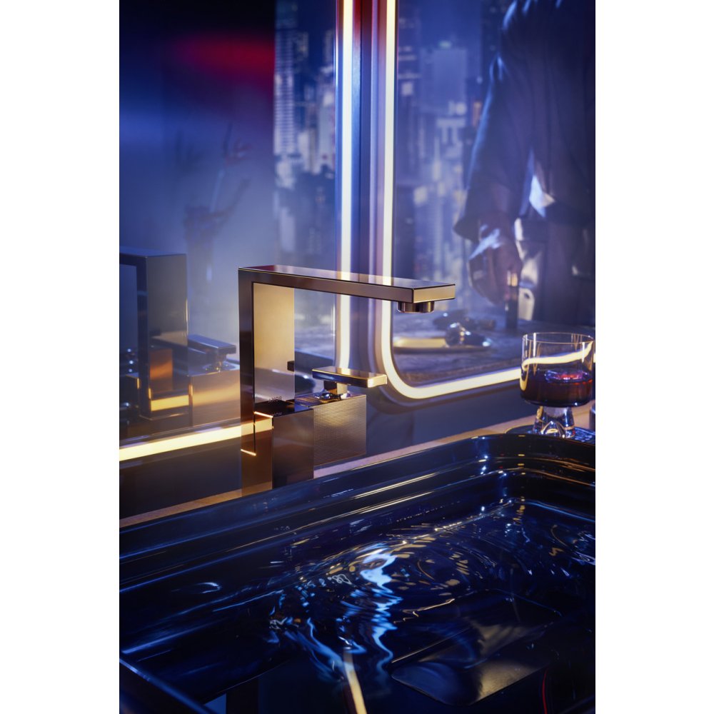 Смеситель для раковины Axor Edge, 190, однорычажный, со сливным клапаном Push-Open, с алмазной огранкой, 46021830, полированный никель