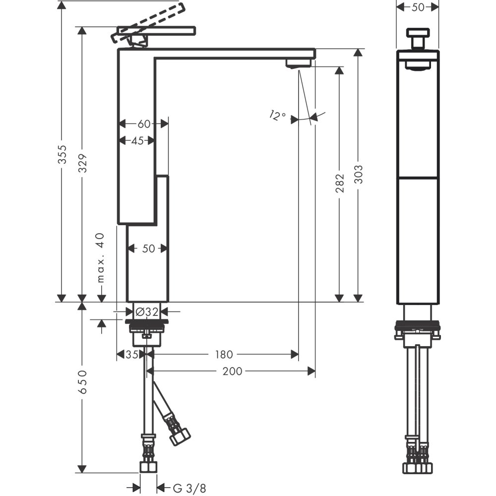 Смеситель для раковины Axor Edge,280, однорычажный, со сливным клапаном Push-Open, с алмазной огранкой, 46031990, полированное золото