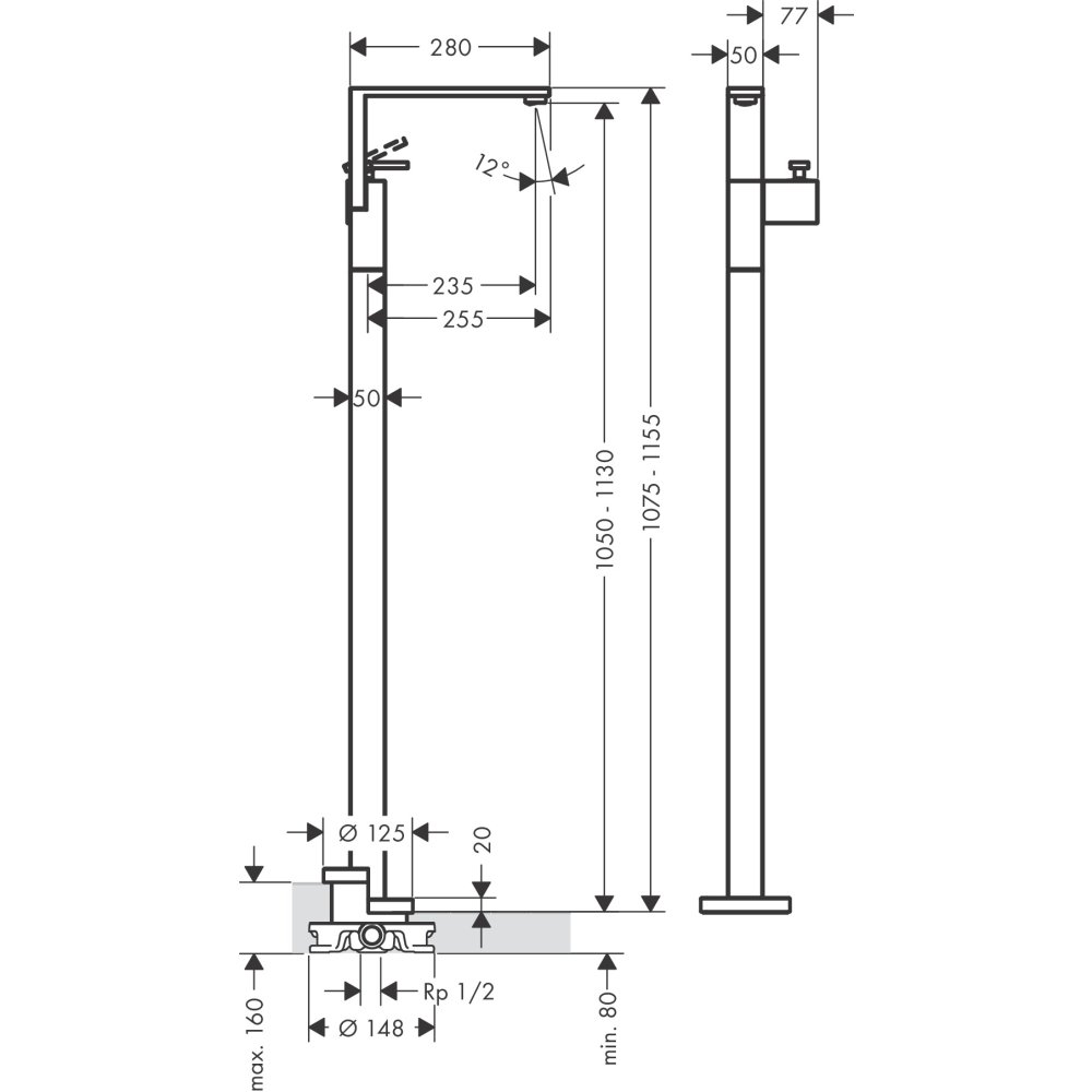 Смеситель для раковины Axor Edge, однорычажный, напольный, со сливным клапаном Push-Open, с алмазной огранкой, 46041300, полированное красное золото 