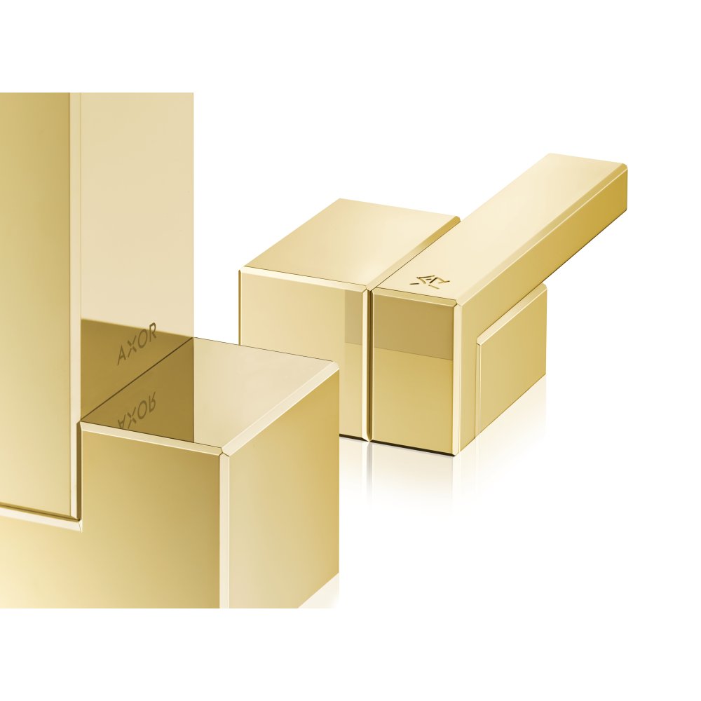 Смеситель для раковины Axor Edge, 130, на 3 отверстия, со сливным клапаном Push-Open, 46050300, полированное красное золото 