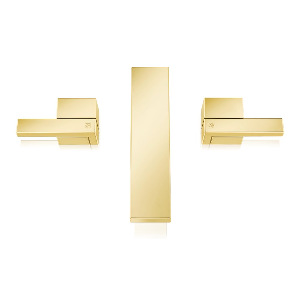 Смеситель для раковины Axor Edge, 130, на 3 отверстия, со сливным клапаном Push-Open, 46050300, полированное красное золото 