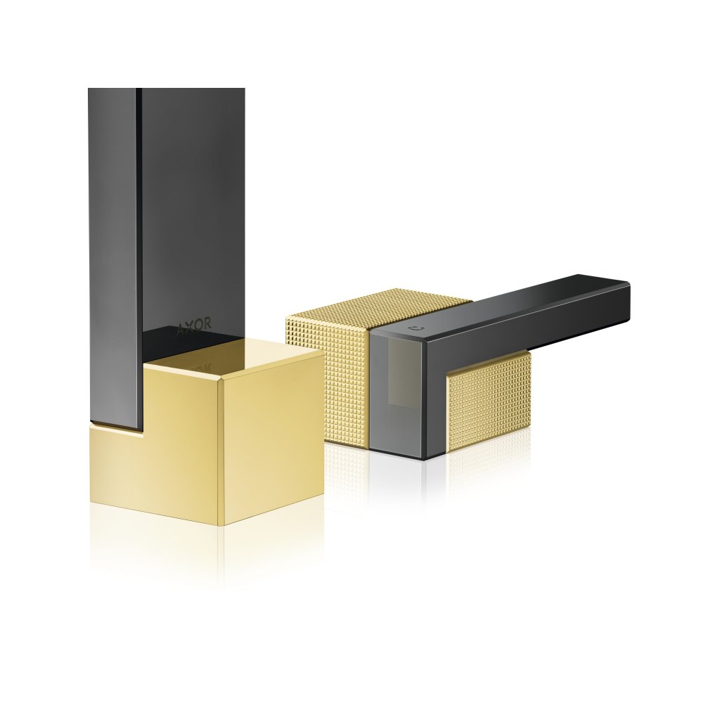 Смеситель для раковины Axor Edge, 130, на 3 отверстия, со сливным клапаном Push-Open, с алмазной огранкой, 46051300, полированное красное золото 