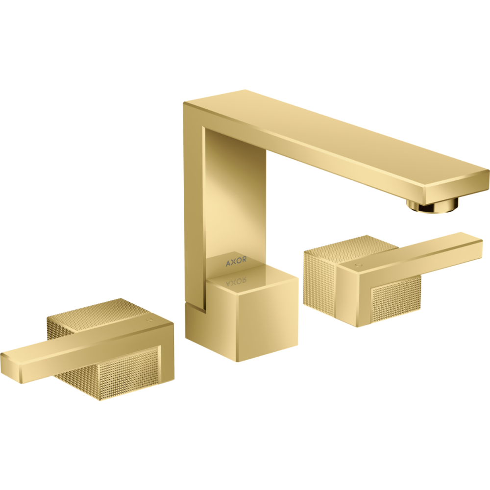 Смеситель для раковины AXOR Edge на 3 отверстия 130 со сливным клапаном Push-Open с алмазной огранкой, полированное золото 46051990