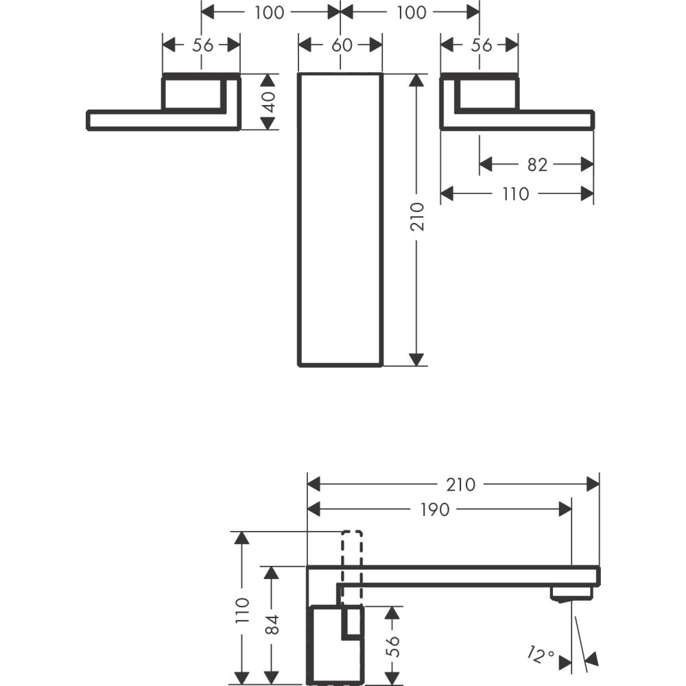 Смеситель для раковины Axor Edge, 190, на 3 отверстия, скрытого монтажа, 46060990, полированное золото
