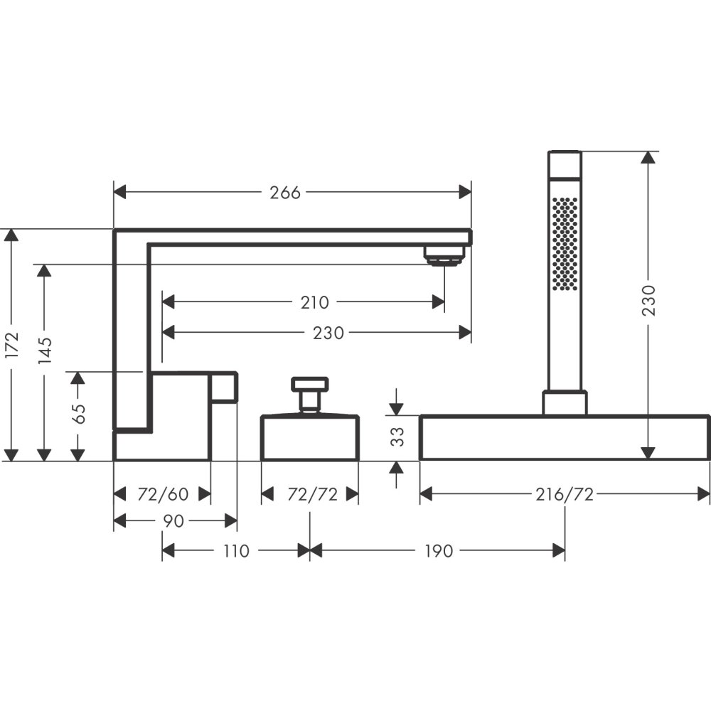Смеситель на край ванны Axor Edge, на 3 отверстия, 46430130, полированная бронза