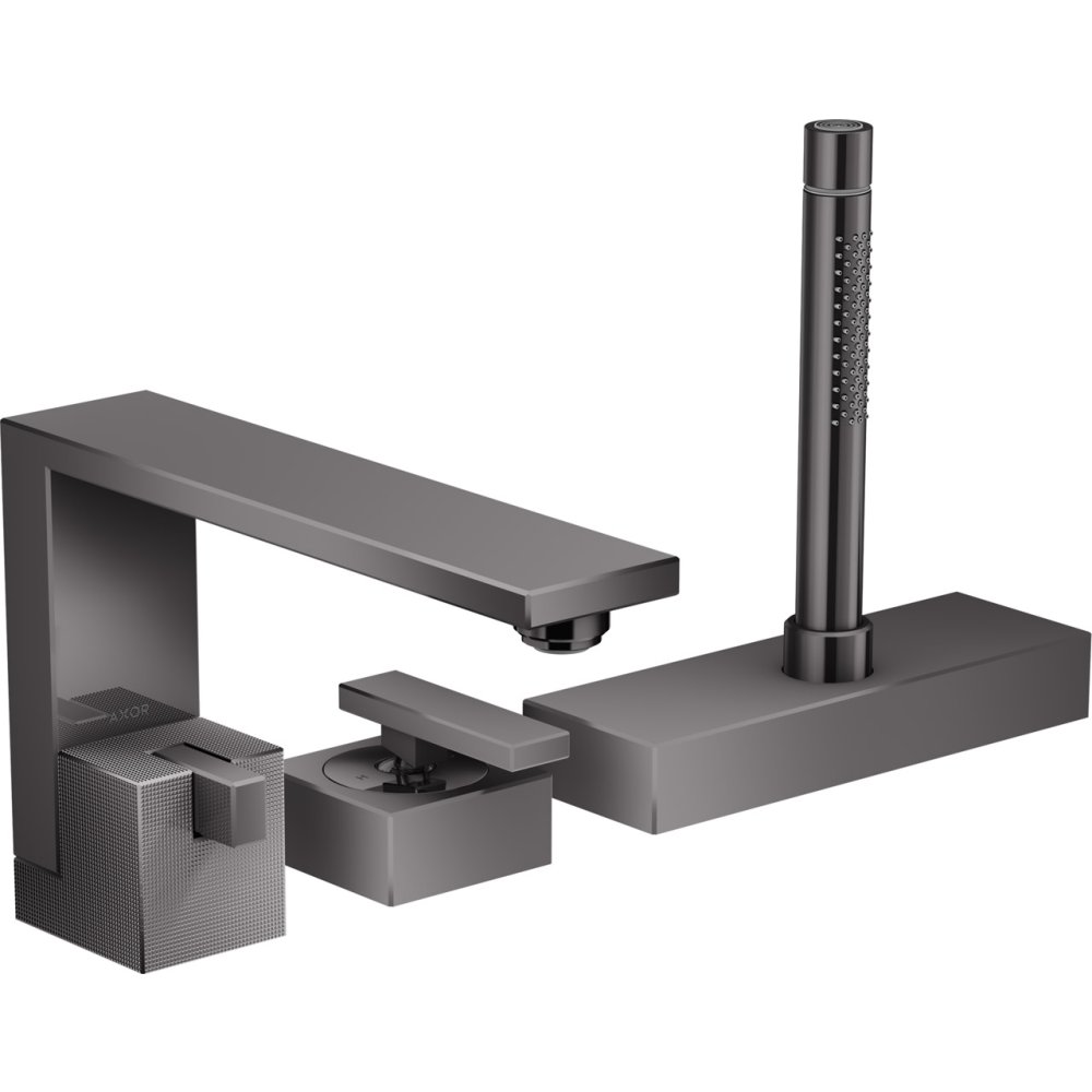 Смеситель на край ванны Axor Edge, на 3 отверстия, с алмазной огранкой, 46431330, полированный черный хром 