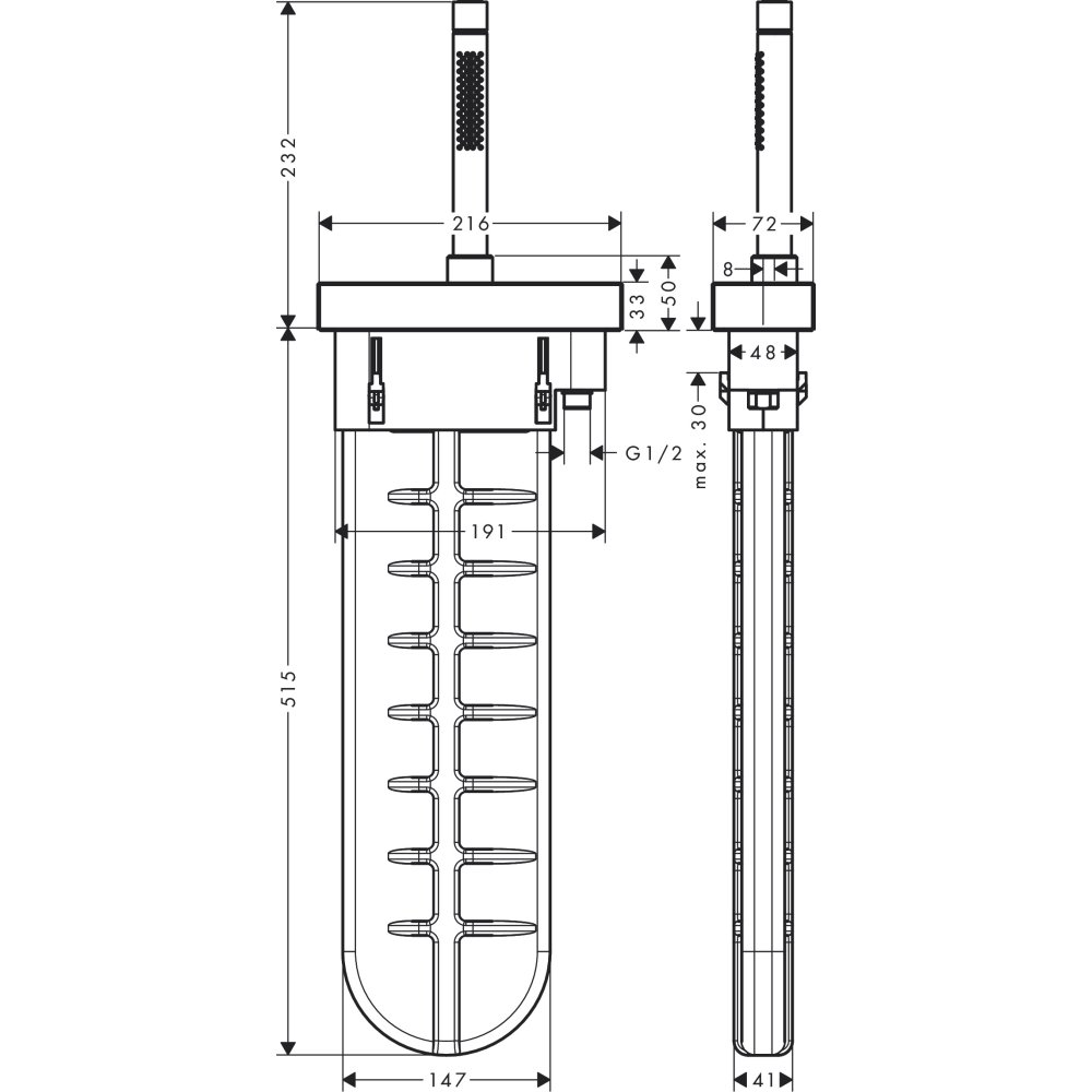 Набор для  душа Axor Edge, на край ванны, 46470300, полированное красное золото 