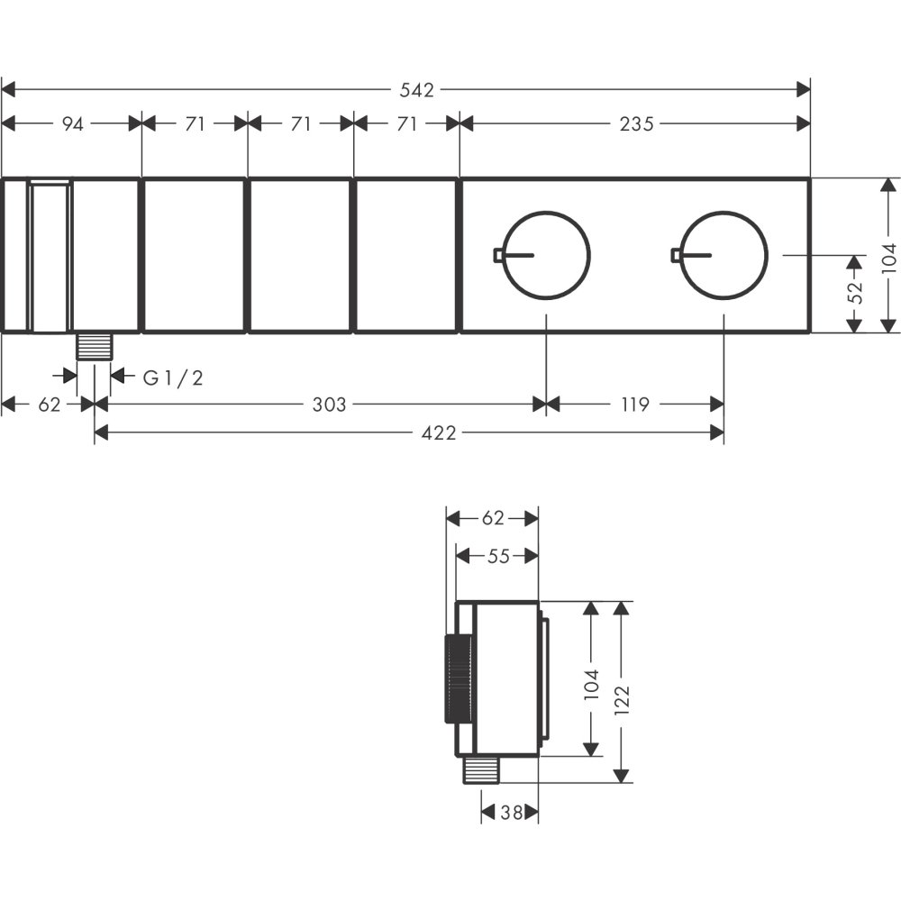 Термостат Select Axor Edge, 540/100, для 3 потребителей, скрытого монтажа, с алмазной огранкой, 46711130, полированная бронза