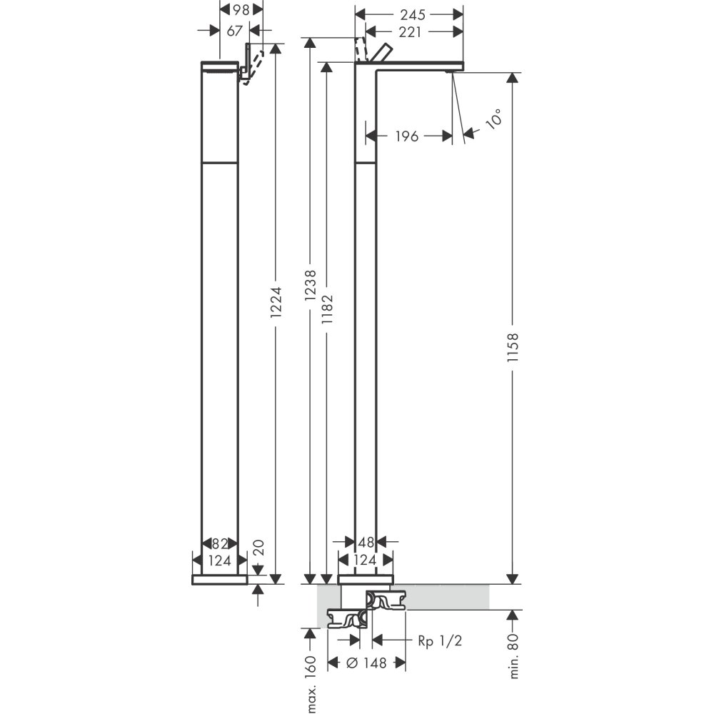 Смеситель для раковины Axor MyEdition, напольный, без панели, со сливным клапаном Push-Open, 47042990, полированное золото