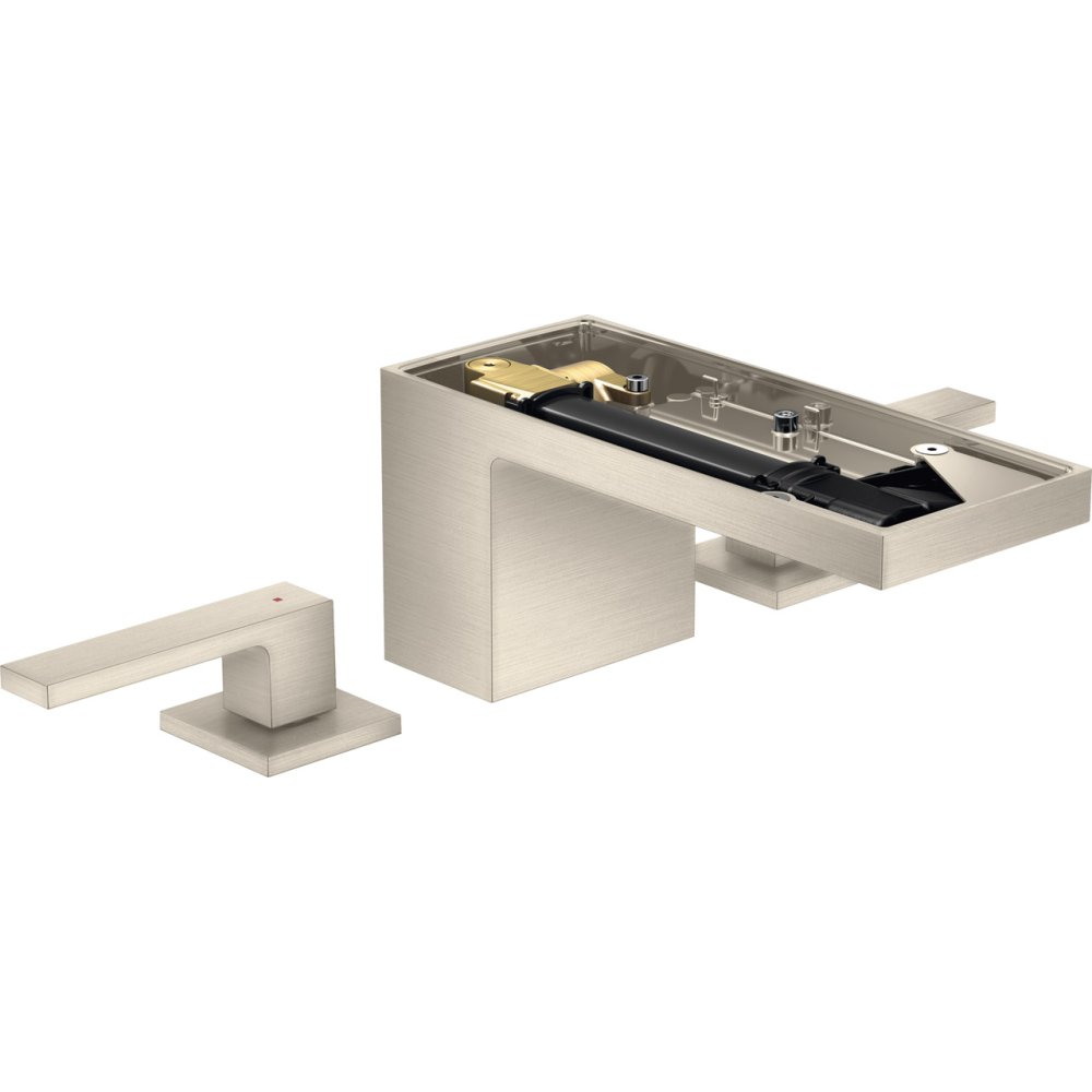 Смеситель Axor MyEdition, 70, без панели, на 3 отверстия, со сливным клапаном Push-Open, с алмазной огранкой, 47052820, шлифованный никель