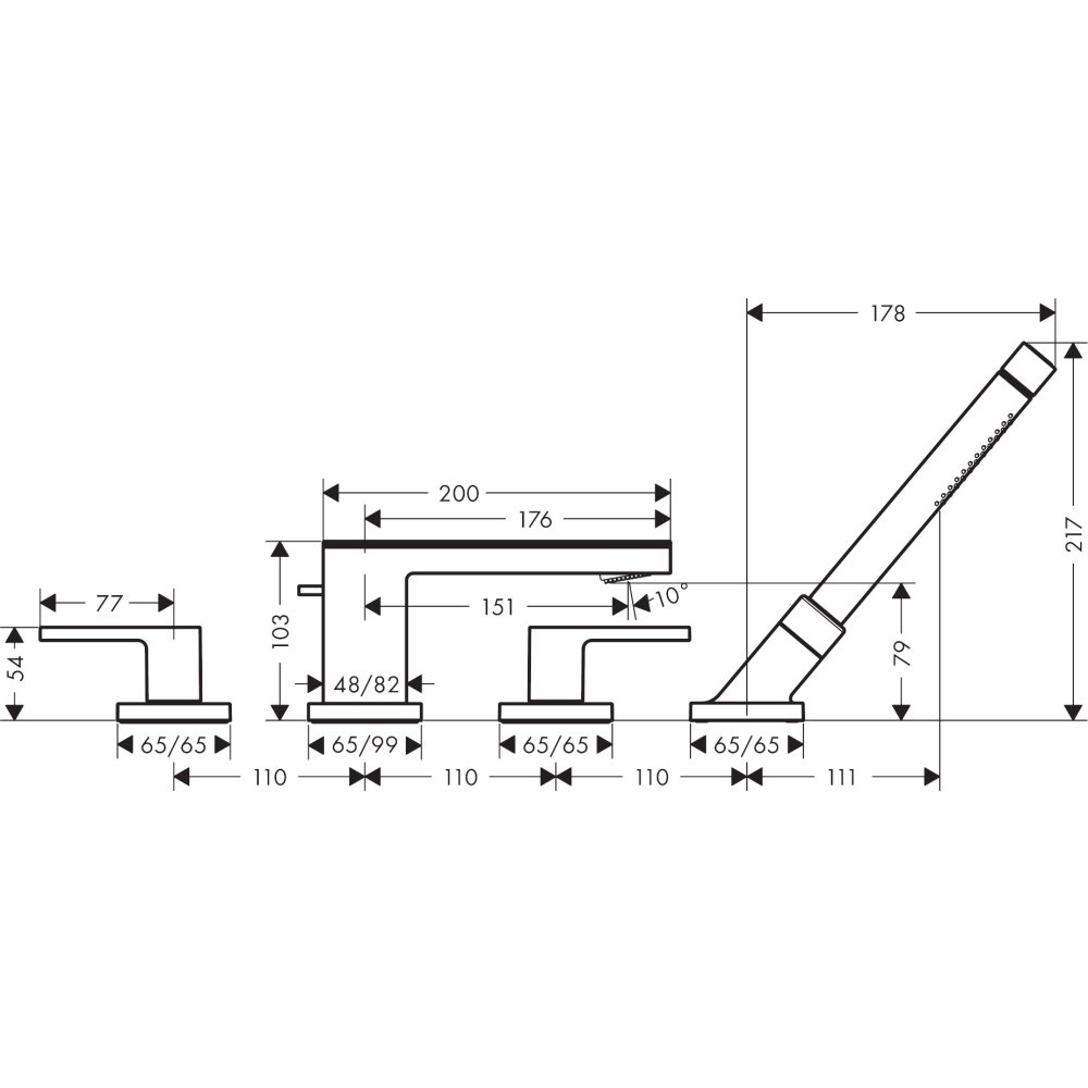 Смеситель на край ванны Axor MyEdition, однорычажный, на 4 отверстия, без панели, 47432340, шлифованный черный хром 