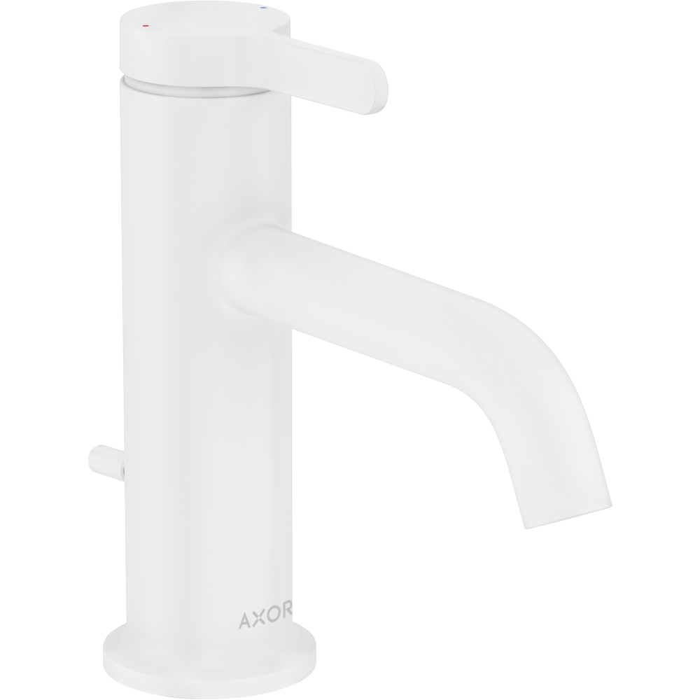 Смеситель для раковины Axor One, однорычажный, 70 с рычаговой рукояткой, со сливным гарнитуром, 48000700, матовый белый