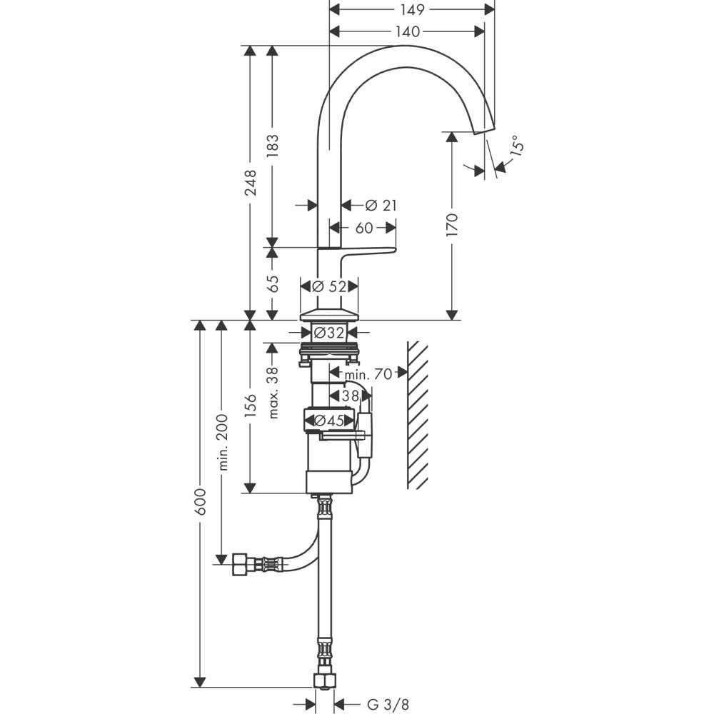 Смеситель для раковины Axor One Select, 170, со сливным клапаном Push-Open, 48020950, шлифованная медь