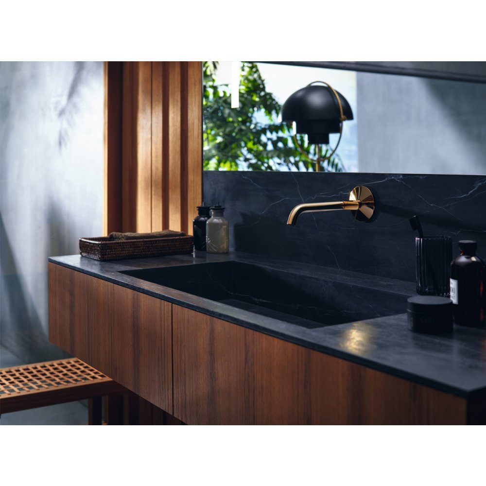 Смеситель для раковины Axor One Select, скрытого монтажа, настенный, с изливом 220 мм, 48112990, полированное золото