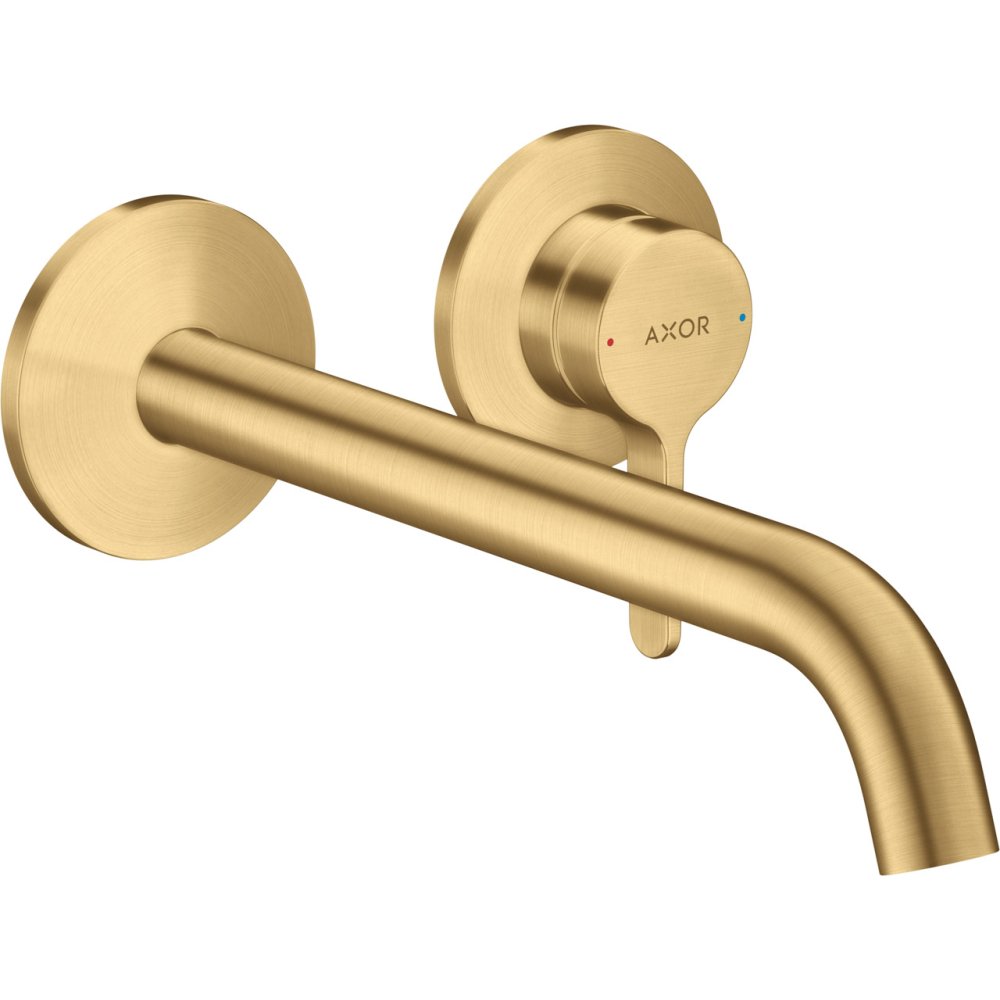 Смеситель для раковины Axor One, однорычажный, скрытого монтажа, настенный, с рычаговой рукояткой и изливом 220 мм, 48120250, шлифованное золото