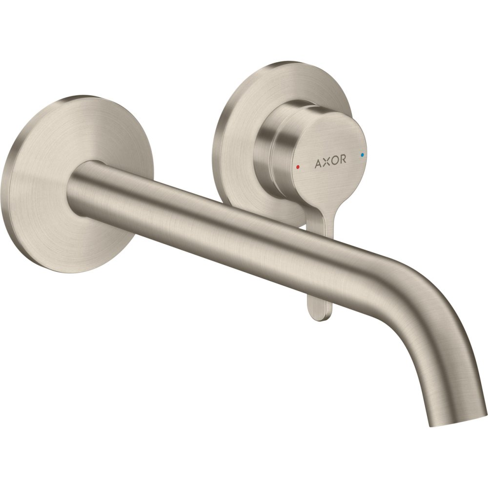 Смеситель для раковины Axor One, однорычажный, скрытого монтажа, настенный, с рычаговой рукояткой и изливом 220 мм, 48120820, шлифованный никель