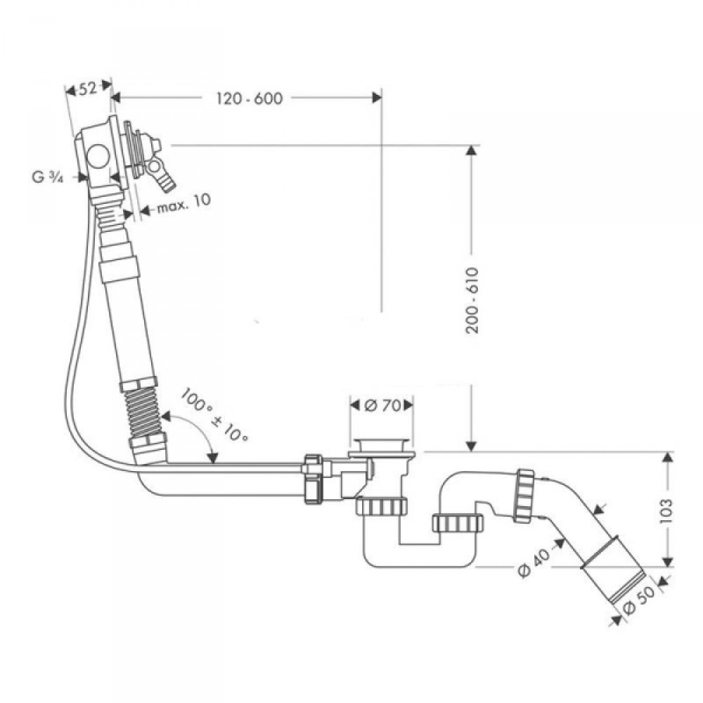 Набор для налива-слива-перелива для ванны Axor, 58303310, шлифованное красное золото