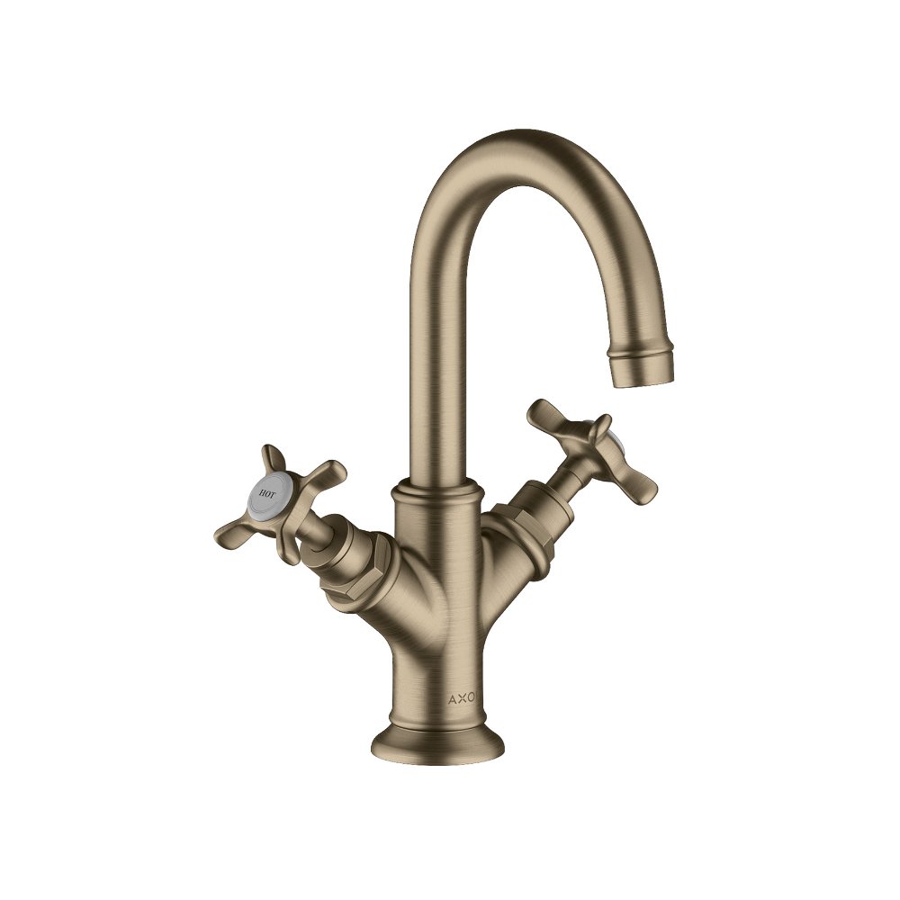 Смеситель для маленькой раковины AXOR Montreux с высотой излива 160 мм с двумя рукоятками со сливным гарнитуром шлифованный никель  16505820