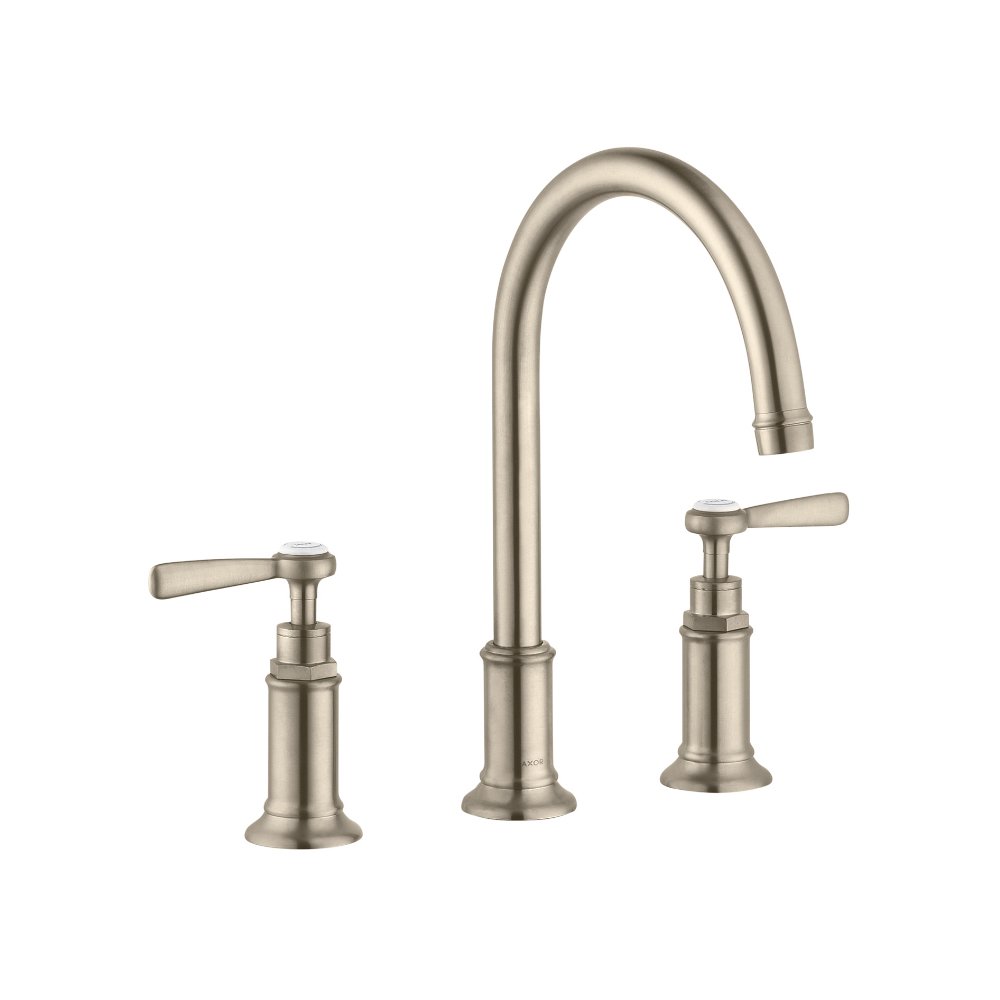 Смеситель AXOR Montreux для раковины с высотой излива 180 мм на 3 отверстия с рычаговыми рукоятками со сливным гарнитуром шлифованный никель  16514820