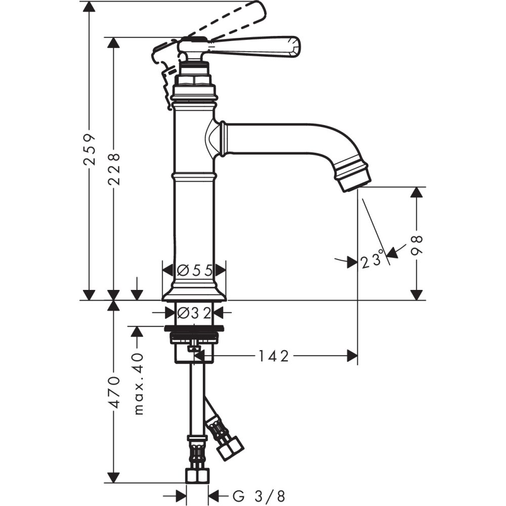 Смеситель AXOR Montreux для раковины с высотой излива 100 мм без донного клапана хром  16516000