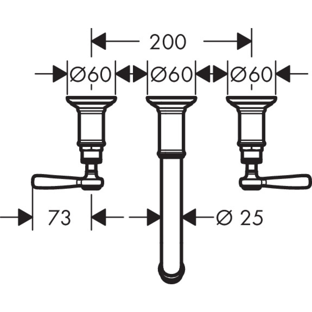 Смеситель AXOR Montreux для раковины на 3 отверстия с рычаговыми рукоятками с незапираемым сливным набором настенный монтаж и для скрытого монтажа шлифованный никель  16534000