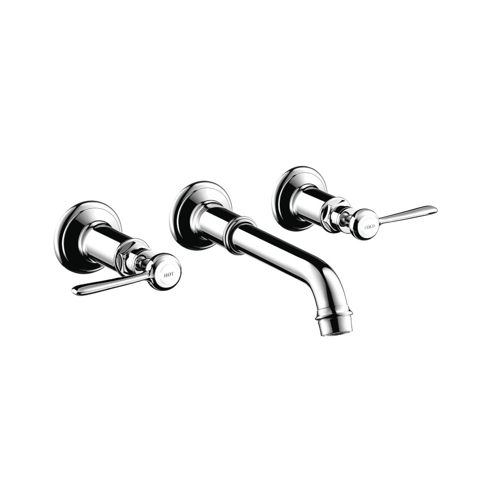 Смеситель AXOR Montreux для раковины на 3 отверстия с рычаговыми рукоятками с незапираемым сливным набором настенный монтаж и для скрытого монтажа шлифованный никель  16534000