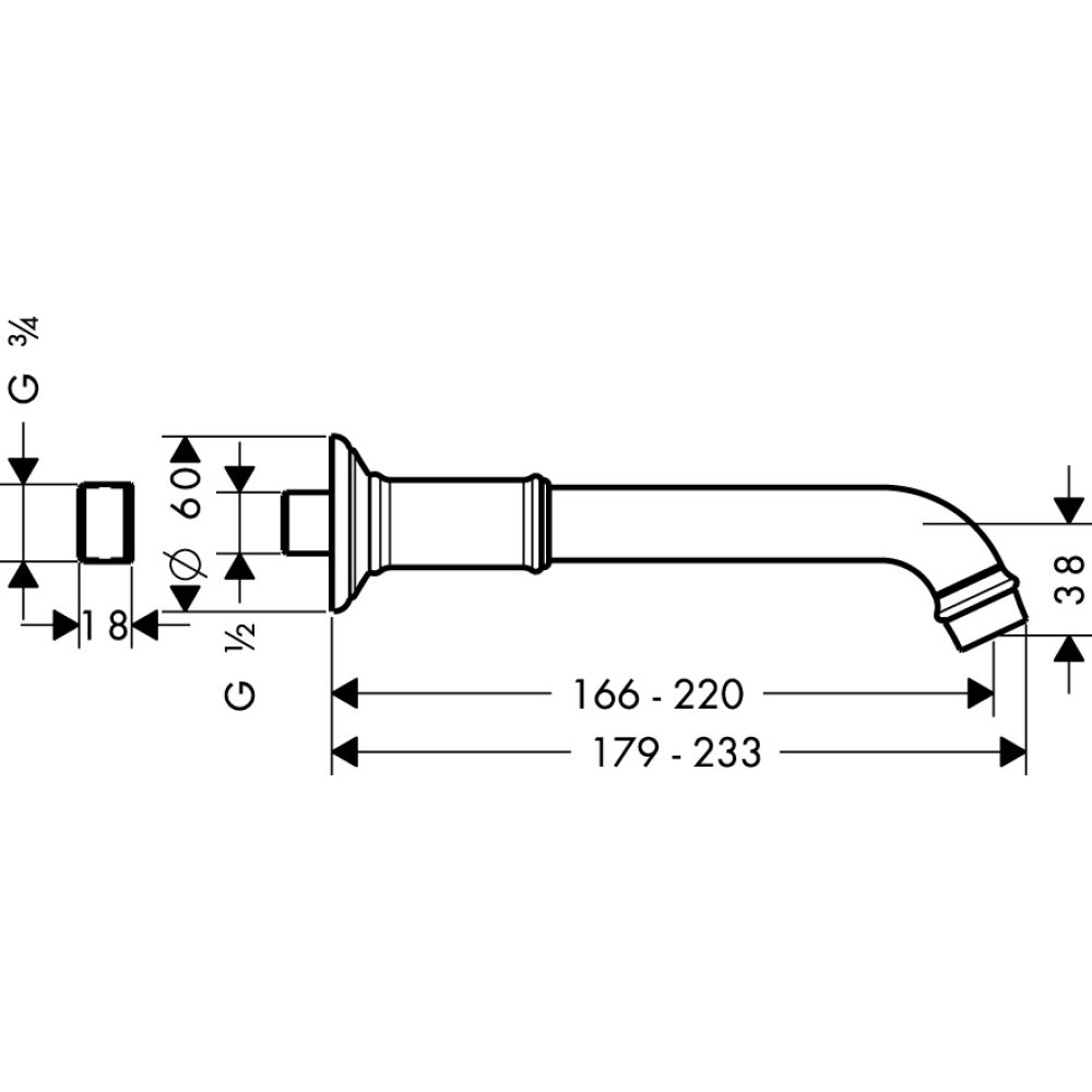 Излив на ванну AXOR Montreux 1/2  и 3/4  шлифованный никель  16541820