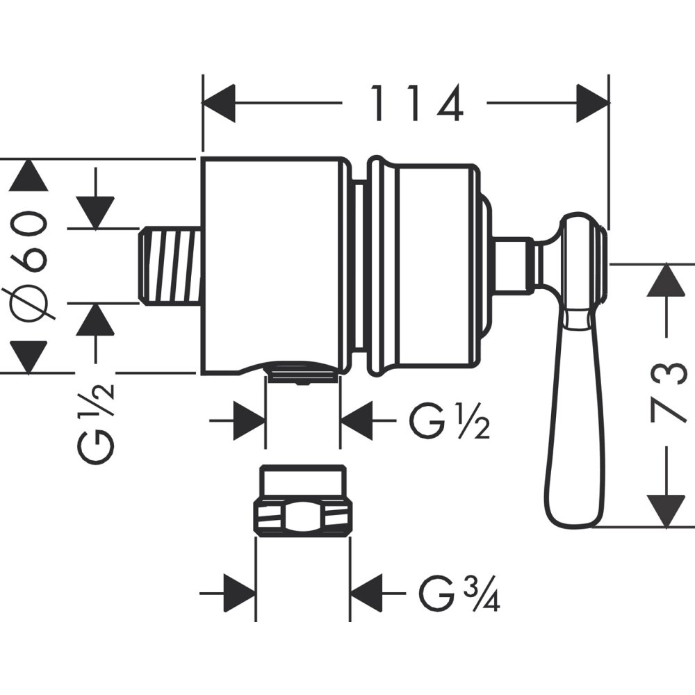 Шланговое подсоединение AXOR Citterio Fixfit Stop с рычаговой рукояткой 1/2  хром  16883820