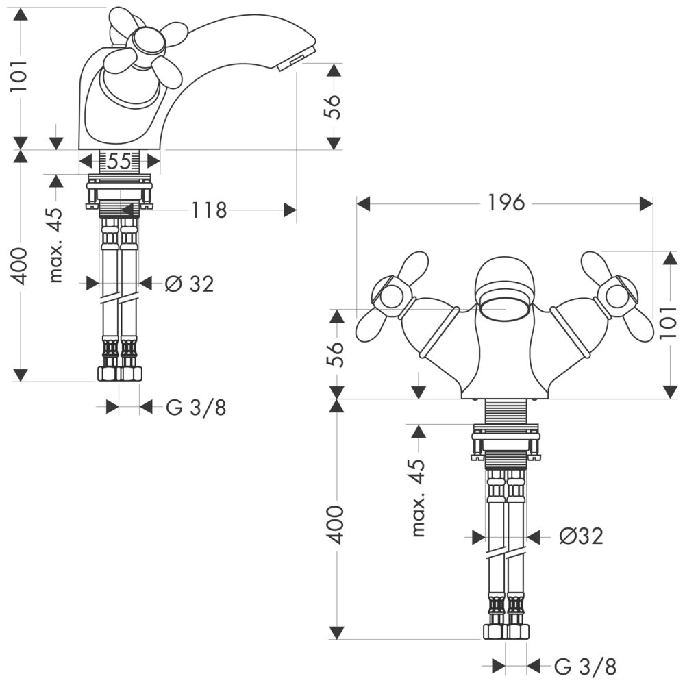 Смеситель AXOR Uno для раковины с высотой излива 70 мм с рукояткой петлей с незапираемым сливным набором хром  17032000