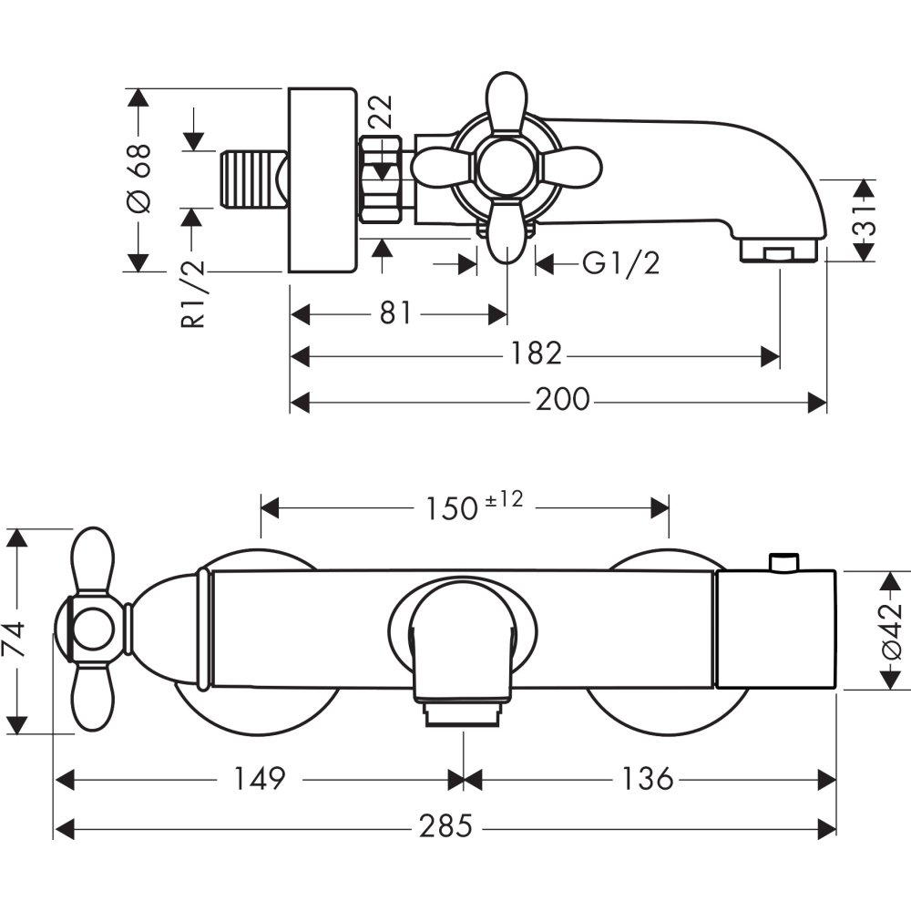 Термостат AXOR Carlton для ванны внешнего монтажа 1/2  хром и золото  17241000