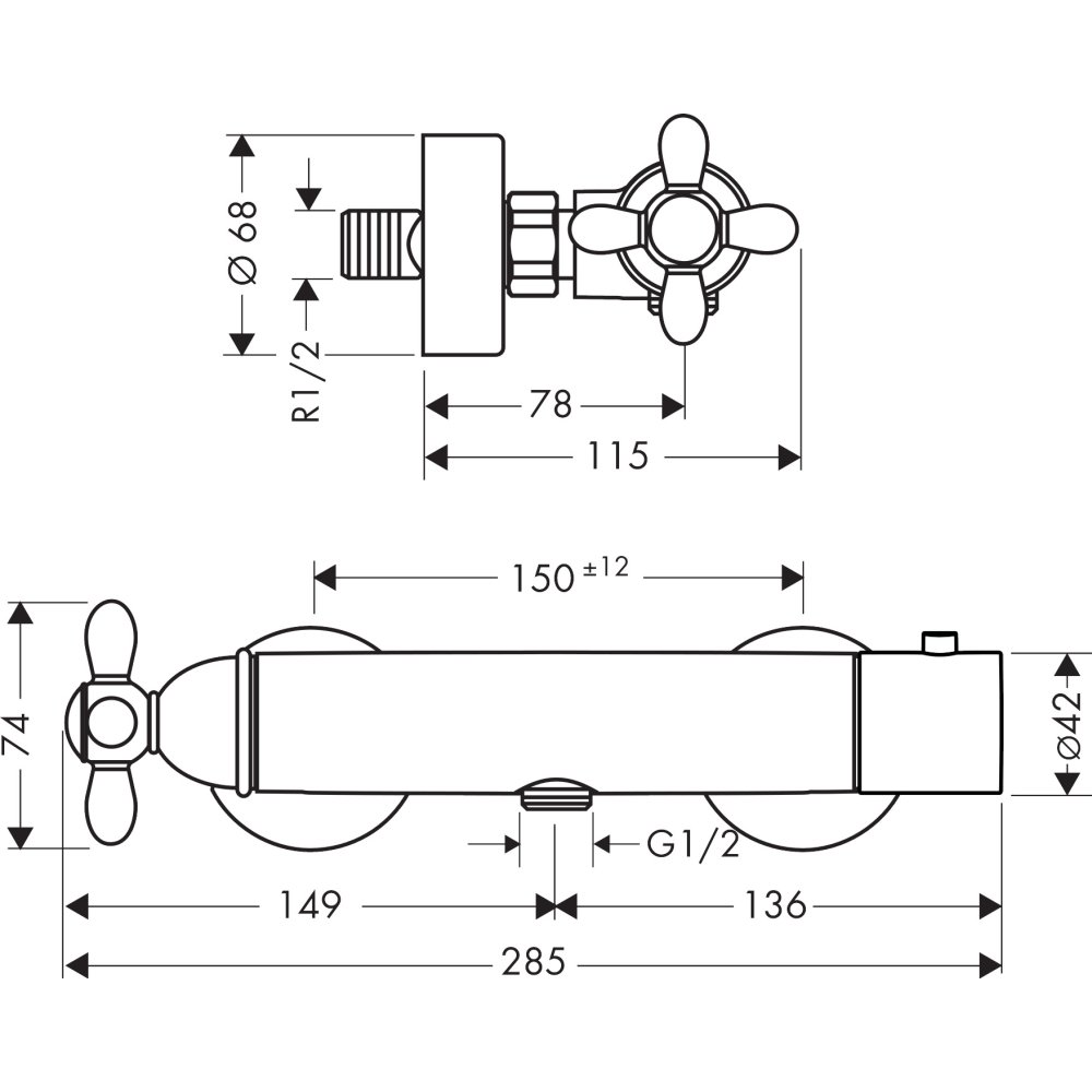 Термостат AXOR Carlton для душа внешнего монтажа 1/2  хром и золото  17261000