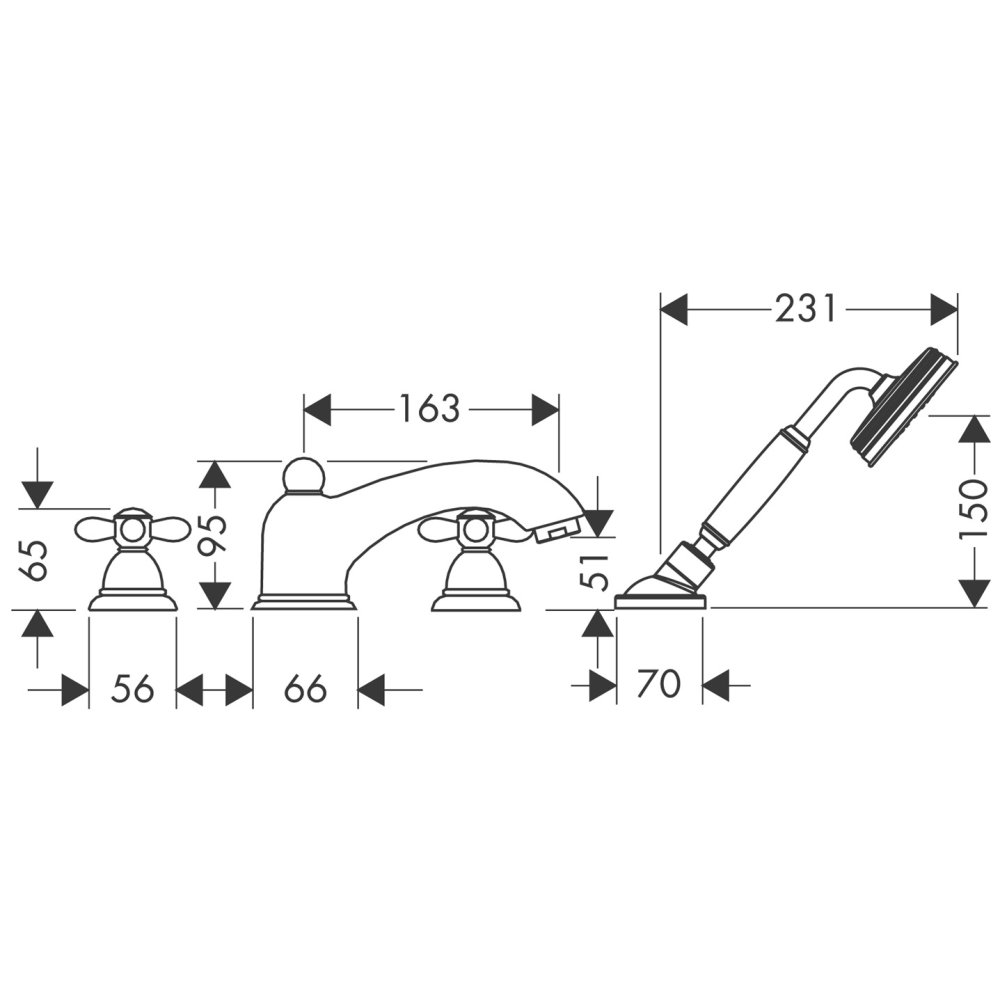Смеситель AXOR Carlton на край ванны на 4 отверстия с крестовыми рукоятками 1/2  хром и золото  17444000
