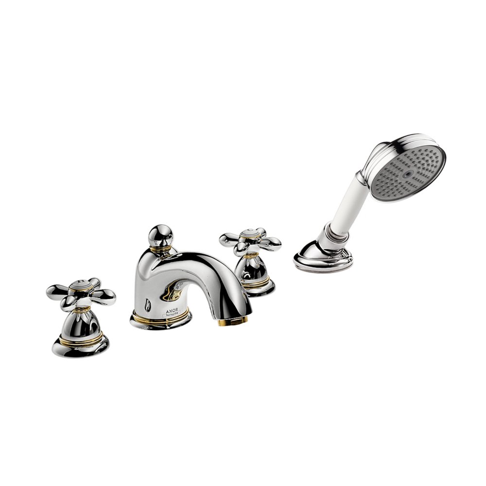 Смеситель AXOR Carlton на край ванны на 4 отверстия с крестовыми рукоятками 1/2  хром и золото  17444000