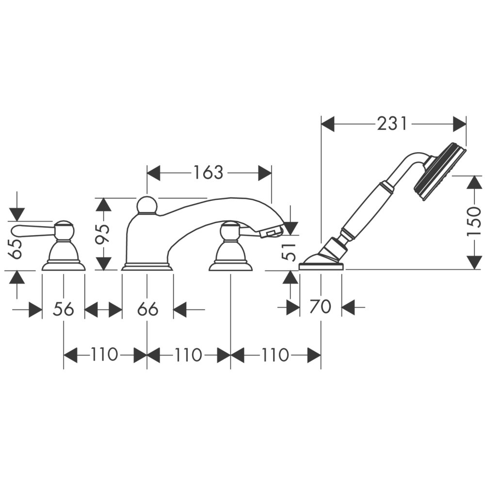 Смеситель AXOR Carlton на край ванны на 4 отверстия с рычаговыми рукоятками 1/2  хром и золото  17445000
