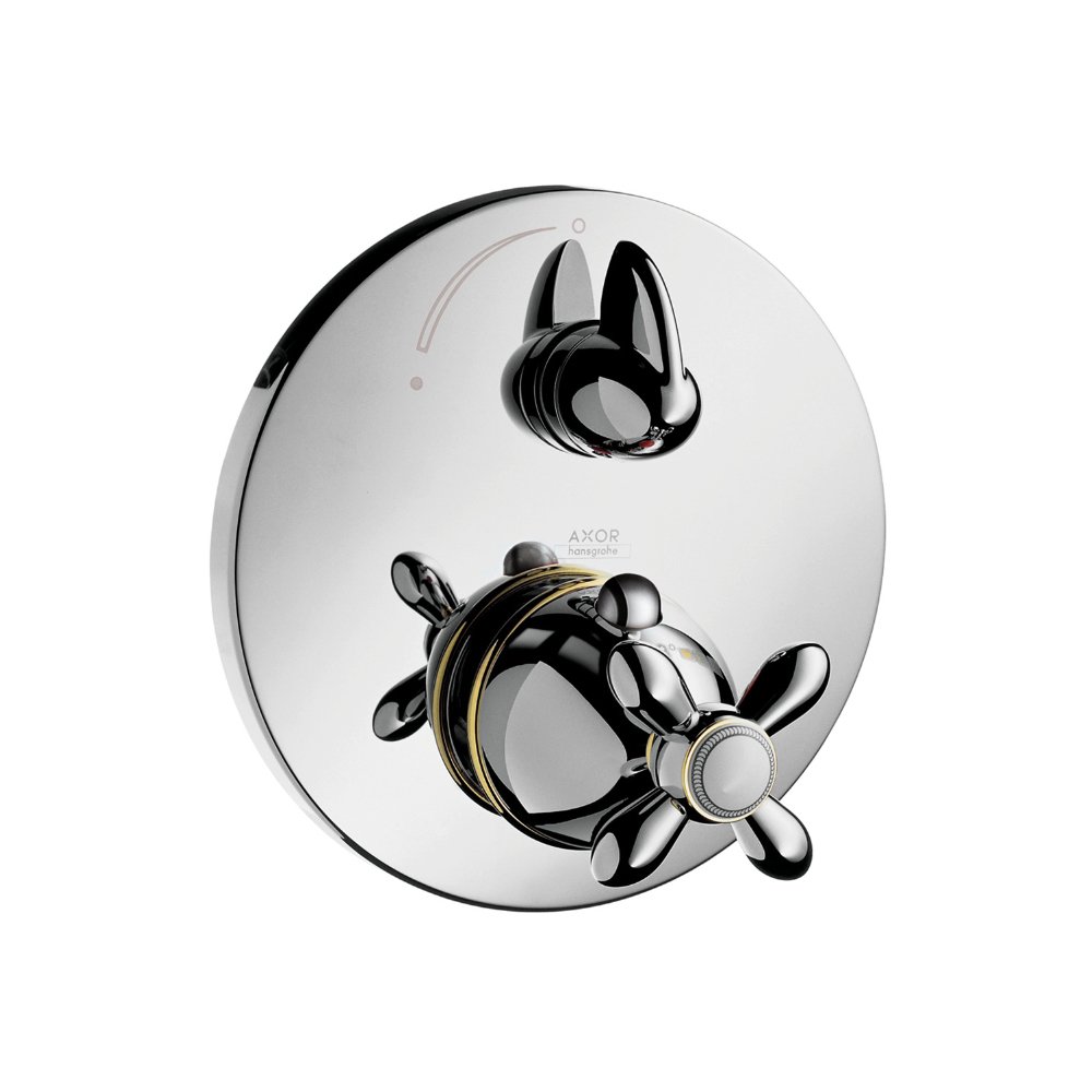 Термостат AXOR Carlton с запорным вентилем с крестовой рукояткой для скрытого монтажа хром и золото  17705000