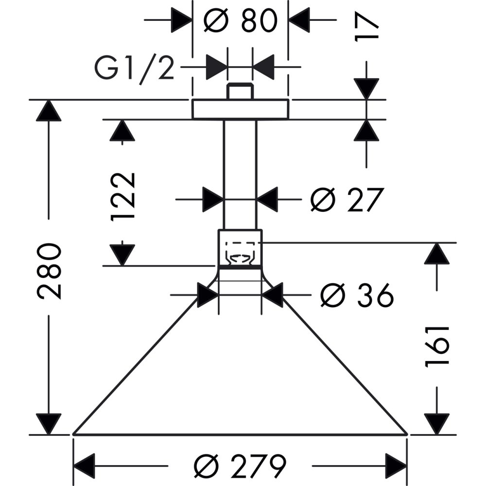 Верхний душ AXOR Showers/Front 240 2jet с потолочным подсоединением дизайн Front хром  26022000
