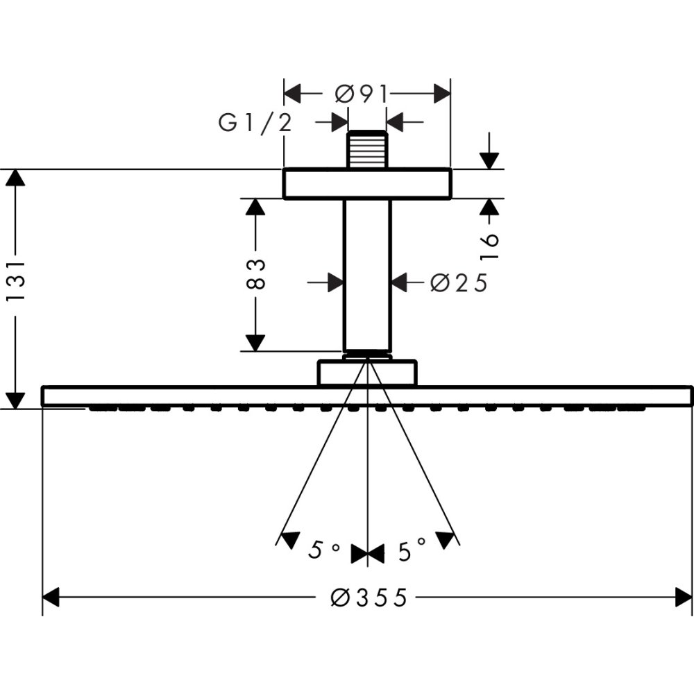 Верхний душ AXOR ShowerSolutions 350 1jet с потолочным подсоединением круглый хром 26035000
