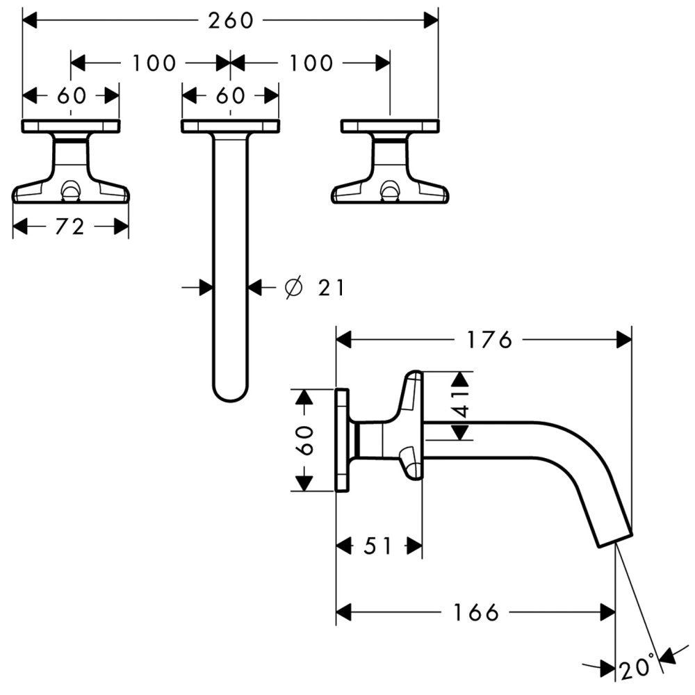 Смеситель AXOR Citterio M для раковины на 3 отверстия с рукоятками в форме звезд розетками и изливом 226 мм настенный монтаж и для скрытого монтажа хром  34215000