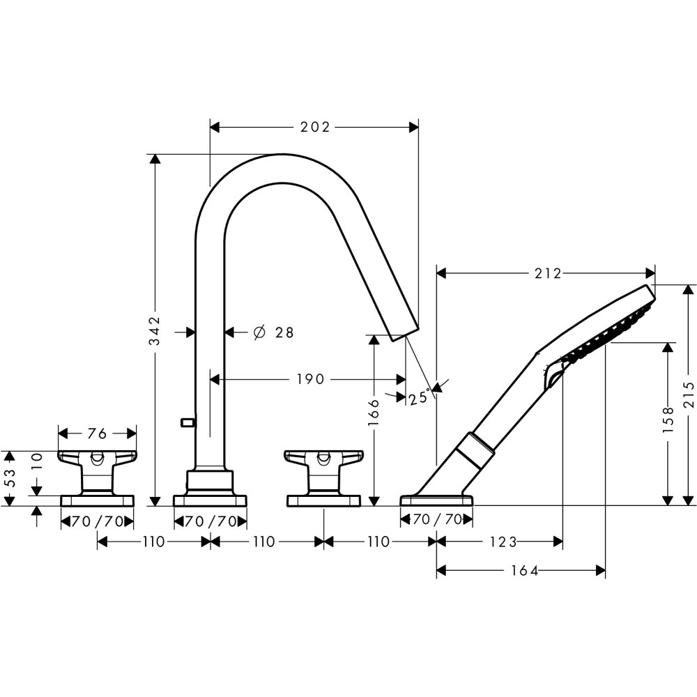 Смеситель для ванны AXOR Citterio M на 4 отверстия  34456000