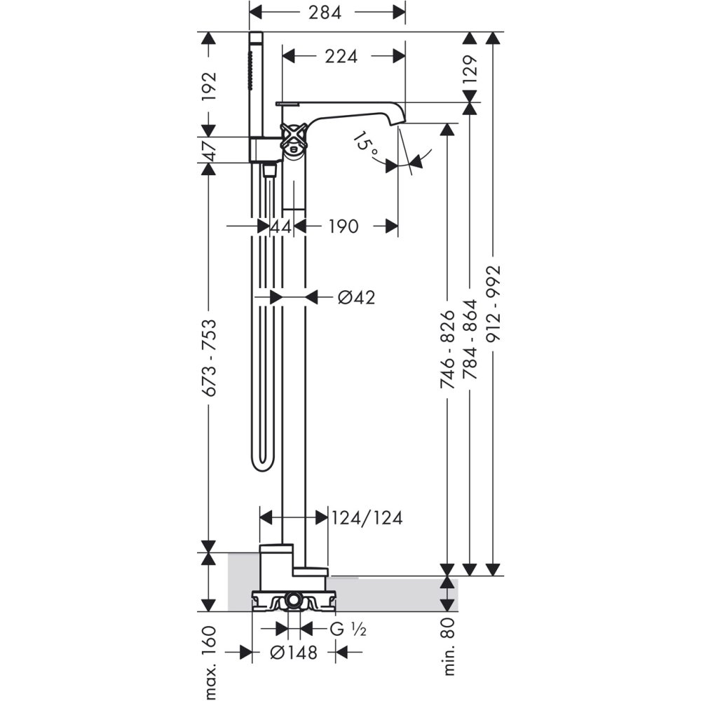Смеситель для ванны AXOR Citterio E с термостатом напольный хром  36416000