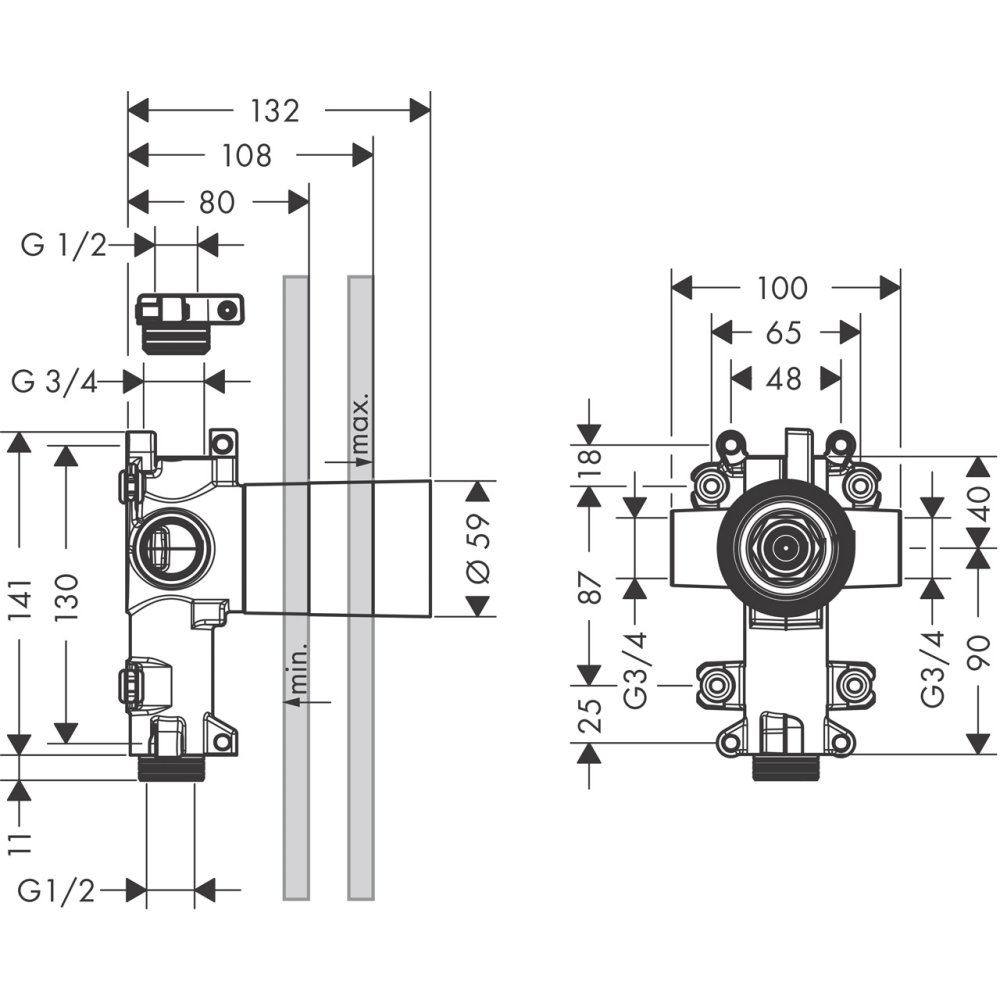 Скрытая часть AXOR Citterio E для запорного/переключающего вентиля AXOR Trio 120 x 120  36770180